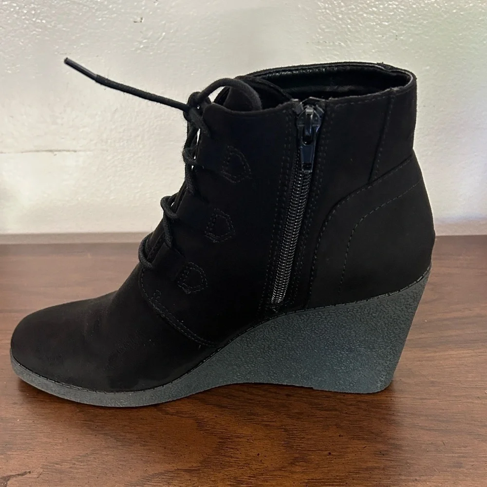 Style &co  Black Lace-Up Wedge Boots